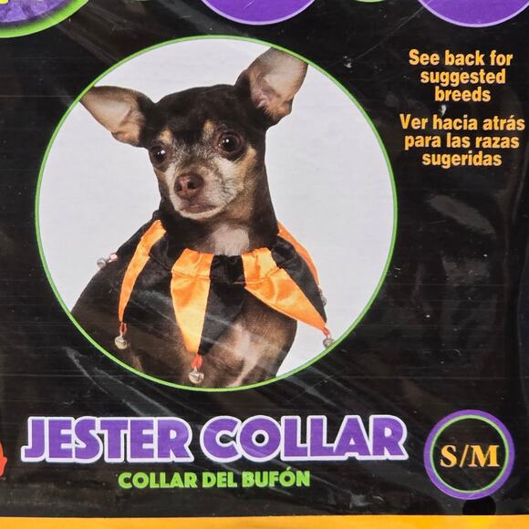 Rubie's Pet Shop Boutique Orange & Black Jester Dog Collar w. Bells Halloween - Picture 2 of 5